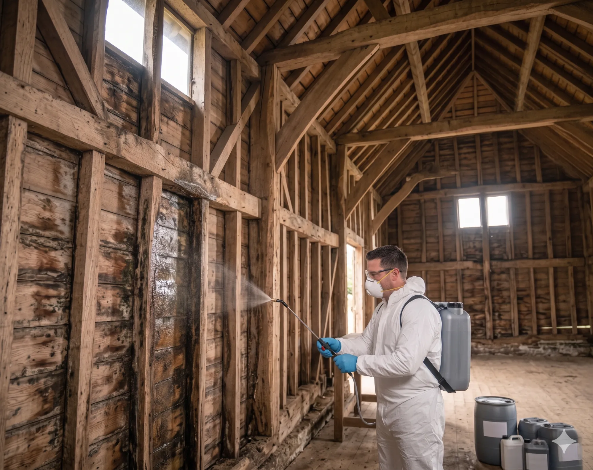 Les professionnels de l'entreprise Sept Brionne sous le toit d'une maison lors d'une intervention de couverture en Normandie.